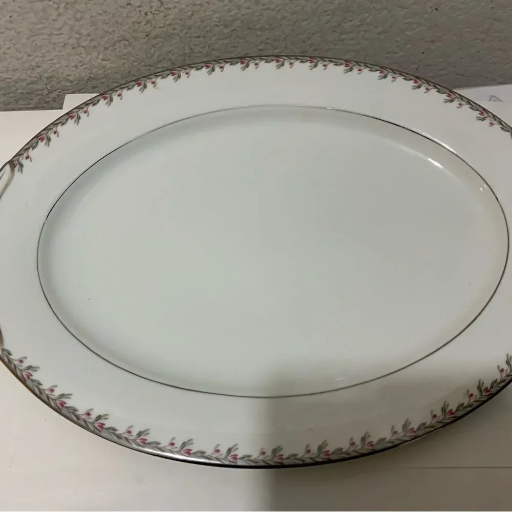2 Noritake 5507 Petite Pattern 16.5” & 12”  Serving Platter  salad plate 8.25”